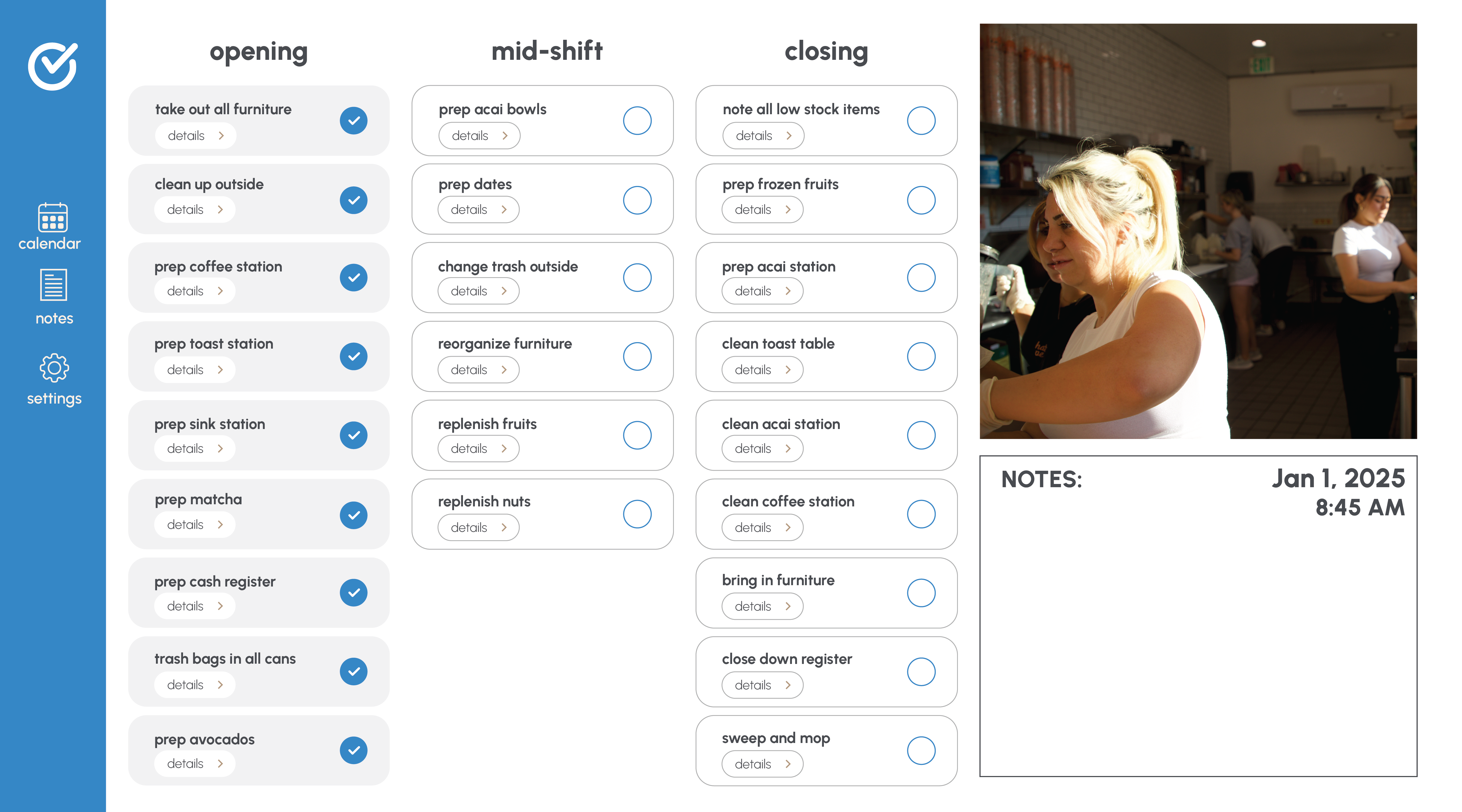 Checkinin dashboard on tablet